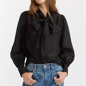 NWT LOFT Black Bow Tie Blouse M